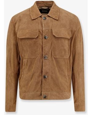 BOSS Merfo Perforated Suede Jacket - Brown
