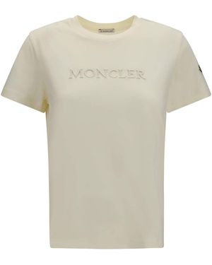 Moncler Cotton T-Shirt With A Tone On Tone Embroidered Logo - White