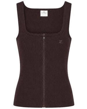 Courreges 90S-Style Ribbed Tank Top With Zip - Brown