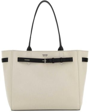 Tom Ford Canvas + Leather Trims Medium Tote - Natural