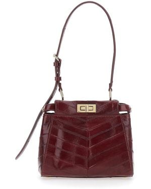 Fendi 'My Pekaboo Xs' Bordeaux Handbag With Turn-Lock Closure - Red