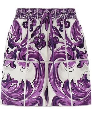 Dolce & Gabbana 'Maiolica' Print Cotton Shorts - Purple