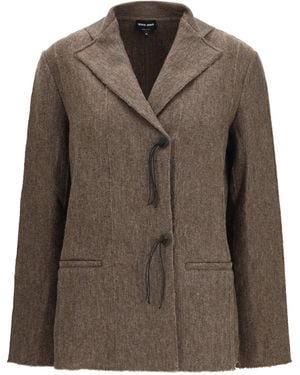 Giorgio Armani Wool Jersey Jacket Leather Tassels Cammello - Brown