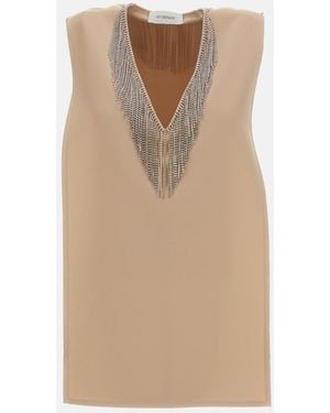 Sportmax Sleeveless Cady Top With Rhinestone - Natural