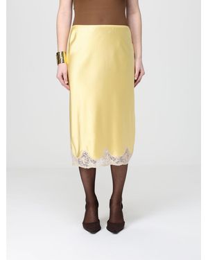 Saint Laurent Satin Midi Skirt With Lace Inserts - Yellow