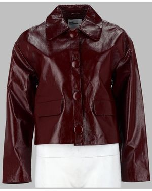 Self-Portrait Cropped Leather Jacket - Red