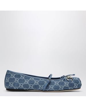 Gucci Gg Denim Ballet Flats With Horsebit Detail - Blue
