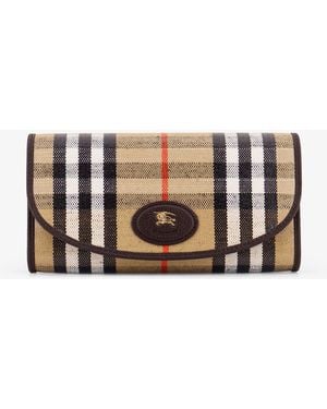 Burberry Coated Canvas Wallet With Check Motif - White