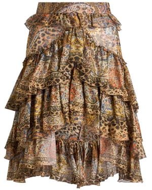 Etro Ruffled Paisley Skirt - Brown