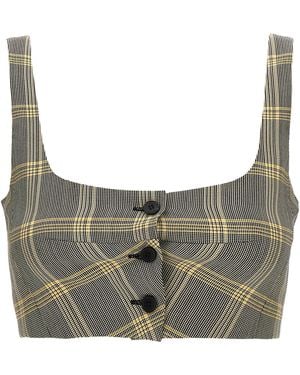 Marni Cropped Check Print Top With Button Closure - Gray