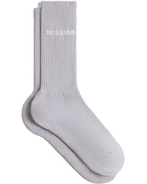 Jacquemus Ribbed Socks With Embroidered Logo - Gray