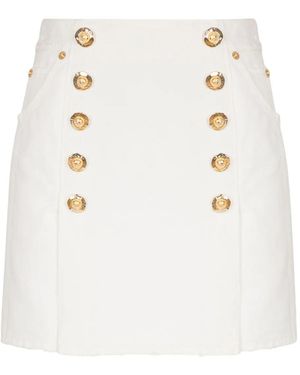 Balmain Short Cotton Canvas Skirt - White