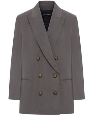 Giorgio Armani Tailored Double-Breasted Silk Blazer - Gray