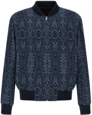 Etro Jacquard Bomber Jacket Down Jacket, Parka, Casual - Blue