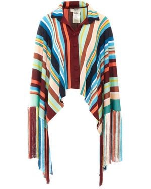 Fendi Stripes Poncho With Patch - Blue