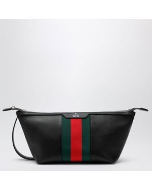 Gucci Mega Web Trademark Small Toiletry Case In Calfskin, - Black