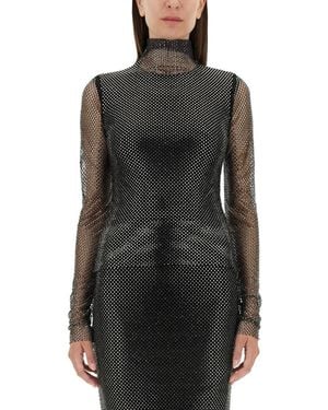 Sportmax Fitted Long-Sleeve Top With Sheer Mesh Sleeves - Black
