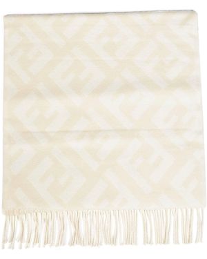 Fendi Silk Camelia Cashmere Ff Scarf - Natural