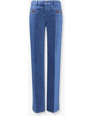 Gucci Cotton Jeans With Iconic Frontal Horsebits - Blue