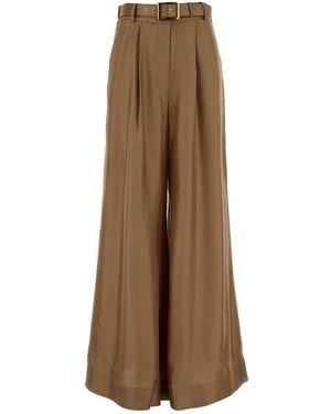 Zimmermann Camel Satin Wide-Leg Pant - Natural