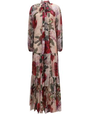 Nissa Long Silk Dress With Scarf Detail - Multicolor