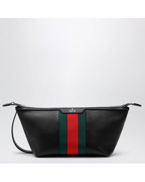 Gucci Mega Web Trademark Small Toiletry Case In Calfskin, - Black