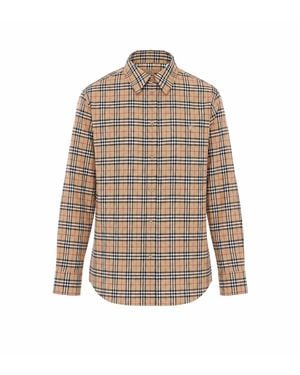 Burberry Check Shirt With Classic Fit - Natural