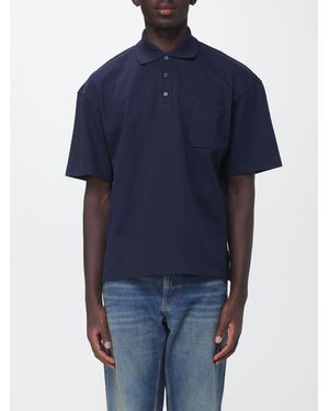 Saint Laurent Relaxed Fit Cotton Polo Shirt With Patch Pocket And Tonal Logo - Blue