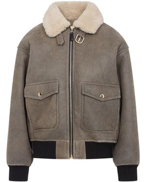 Celine Aviator Jacket With Shearling Lining - Gray