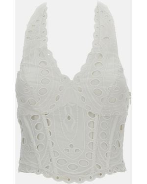 Charo Ruiz Halter Eyelet Top With Smocked Back - Gray
