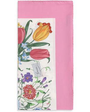 Gucci Printed Silk Flora Twill Scarf - Pink