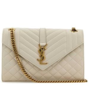 Saint Laurent Ivory Leather Medium Envelope Shoulder Bag - Natural