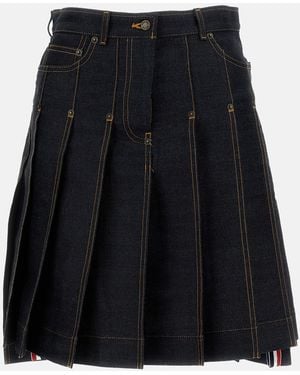 Thom Browne Pleated Denim Skirt With Asymmetric Hem And Five-Pocket Design - Black
