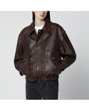 DUNST Leather Bomber Jacket - Black