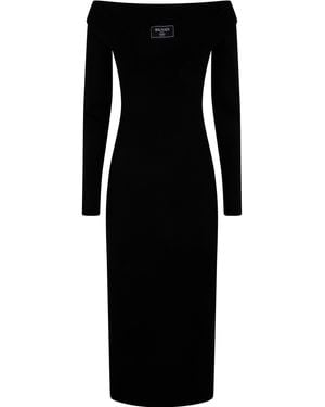 Balmain Ls Double Collar Knit Zipped Midi Dress - Black