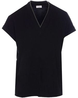 Brunello Cucinelli V-Neck Top With Metallic Detail - Black