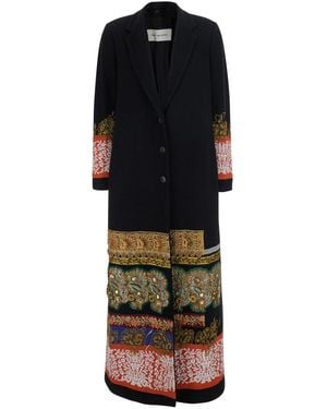 Dries Van Noten 'Richy' Long Coat With Lapel Collar And All-Over Applied Embroidery - Black