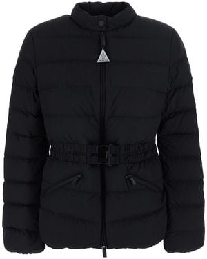 Moncler 'Esthetique' Down Jacket With Waist Belt And Logo Patch On The Sleeve - Black