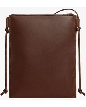 Celine Sharp Leather Crossbody Bag With Logo On The Front - Brown