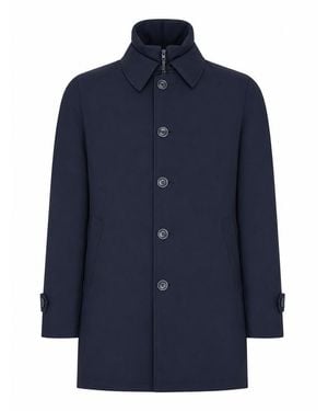 Herno Waterproof Technical Fabric Coat With Buttons And A High Collar - Blue
