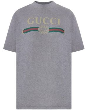 Gucci Cotton T-Shirt With Front Logo - Gray