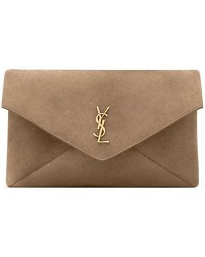 Saint Laurent Large Cassandre Envelope Clutch - Brown