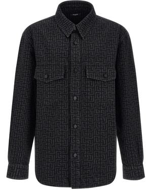 Balmain Monogram Pattern Overshirt - Blue
