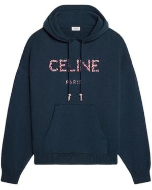 Celine Ribbed Cotton Hoodie - Blue