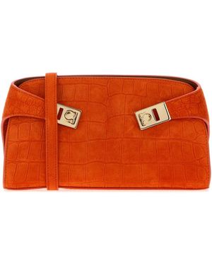 Ferragamo Salvatore Suede Hug Clutch - Orange