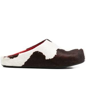 Marni And Cow-Print Calf Hair Fussbett Mules - White