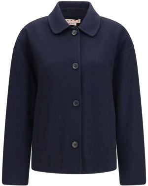 Marni Wool Jacket With Logo Embroidery - Blue