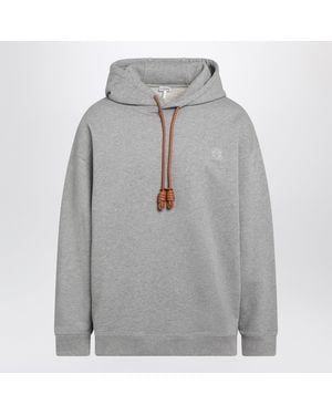 Loewe Melange Relaxed-Fit Hoodie With Leather Drawstring - Gray
