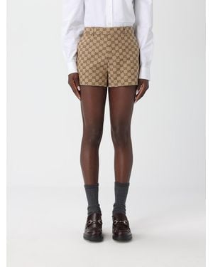 Gucci Cotton Blend Shorts With Gg Motif - Natural