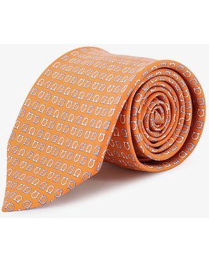 Ferragamo Silk Tie Capitano Print - Orange